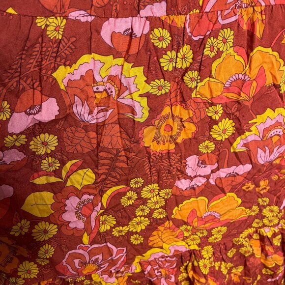 Women Colorful Floral 90s Retro Hippie Boho Girly Smocked Tiered Maxi Dress L - Picture 6 of 14